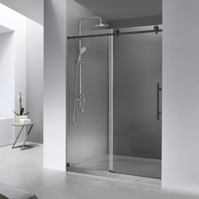 56” - 60" W x 76" H Single Sliding Frameless Shower Door with 3/8" (10mm) Tempered Glass