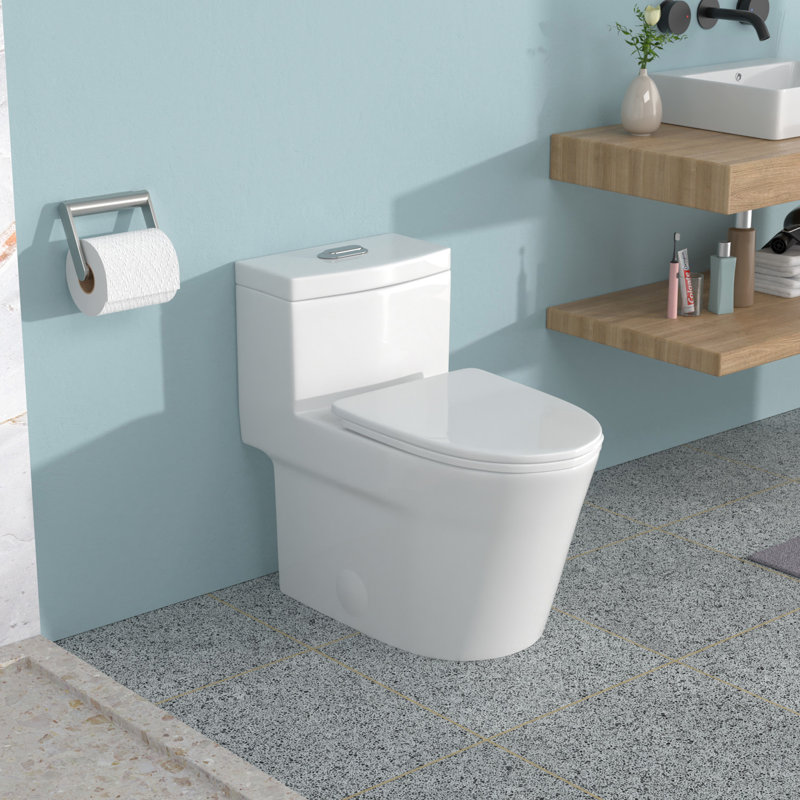 12 - Inch Rough In Ceramic Toilet, Dual Flush 1.24/1.43 , Soft Closing Pp Seat, Quiet & Efficient Flush, Skirted For Hygienic Toilet Use One Piece In, Cleaner Experience