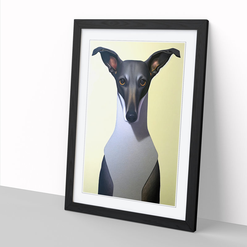 Greyhound Minimalism - Picture Frame Print, 64cm H x 46cm W x 2cm D, Oak