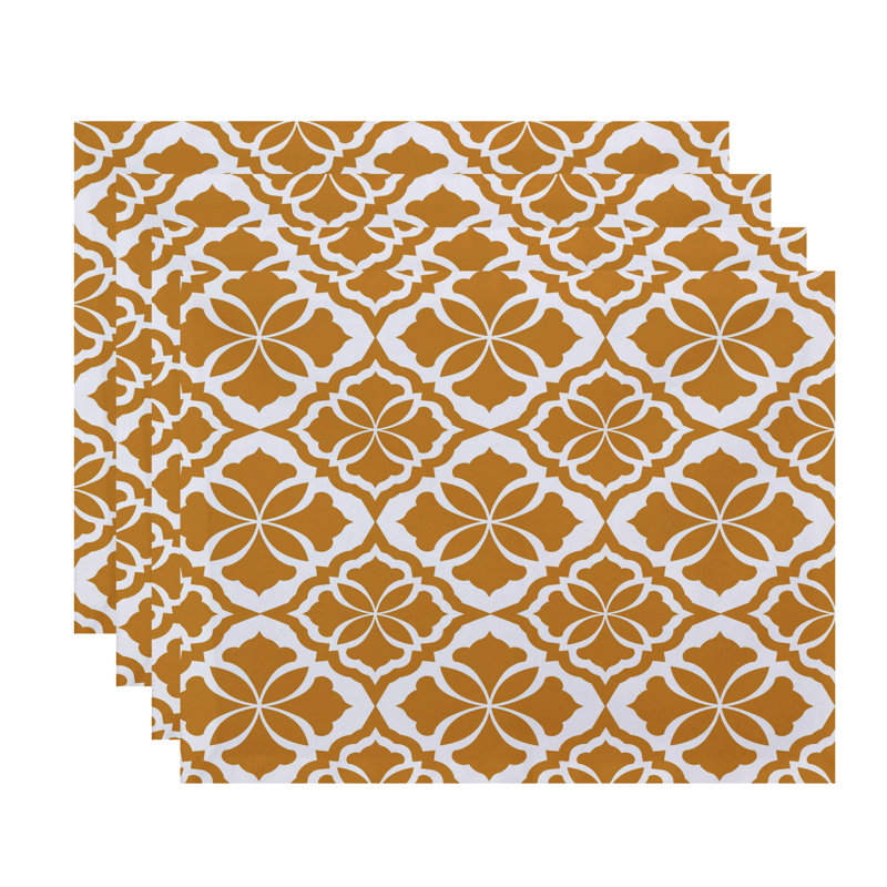 Selina Polyester Floral Rectangle Placemat, Gold