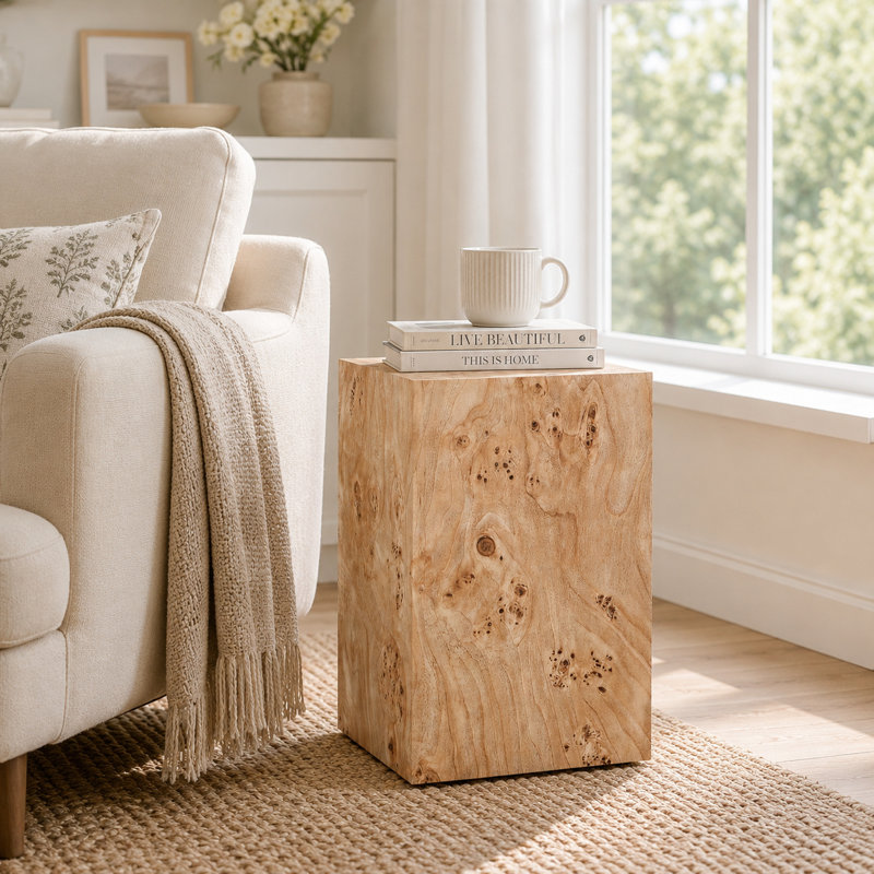Table de bout 19,7 po de hauteur rectangulaire en bloc de grain de bois, sans assemblage