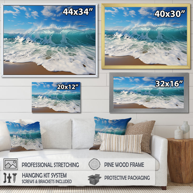 «Turquoise Power Of Ocean Wave» - Impressions sur toile nautiques et de plage, Toile tendue, H 34 po x l 44 po x P 1,5 po
