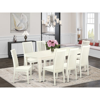 Ensemble de salle à manger 9 pièces comprenant une table rectangulaire avec rallonge papillon et 8 chaises de cuisine, lin blanc