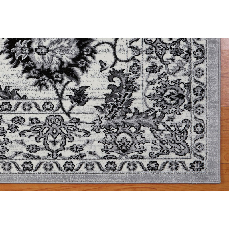 Tapis géométrique gris / crème, 3 pi 11 po x 5 pi 3 po