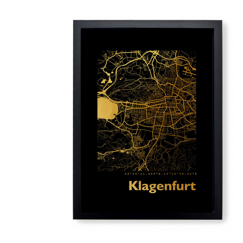 Klagenfurt Map - Single Picture Frame Print, 42.5cm H x 32.5cm W x 3.5cm D