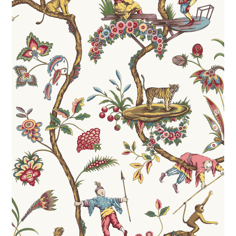 Chinoise Exotique Floral Wallpaper Roll, White