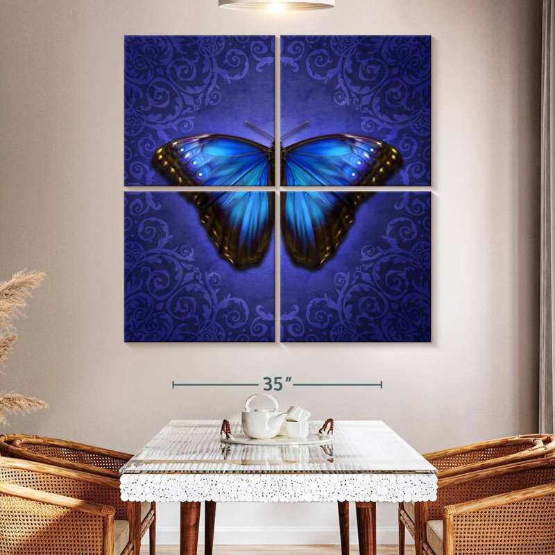 Brampt papillon Morpho bleu brillant, H 50 po x l 50 po