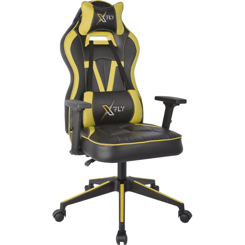 Hanah Home Vendetta Adjustable PC & Racing Game Chair, Yellow/Black