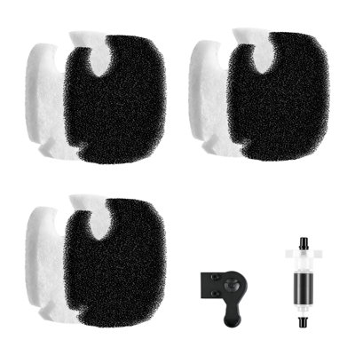 Aquarium Filter Media Pads, 6 PCS Replacement with Impeller for CF800, Canister Floss Replacement for Fish Tank, Zirconia Impeller Shaft, 3 Black Polyurethane Foam & 3 White Polyester Fiber Pads