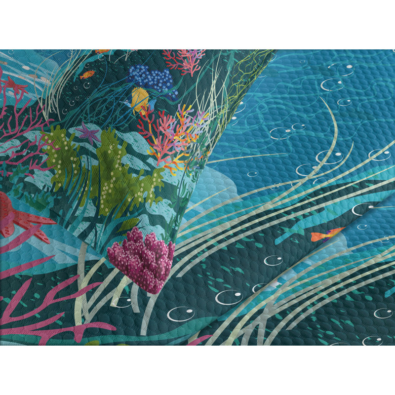 Ambesonne Fish Bedspread Set Underwater Scenery Multicolor, King Bedspread + 2 Standard Shams