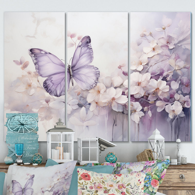 Papillon mauve Enchanted Flight II 3 pièces, H 40 po x l 60 po x P 1 po