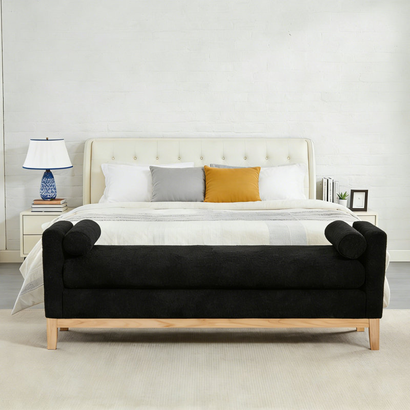 66.34"W Boucle Upholstered Bench, 66.34"W, Black