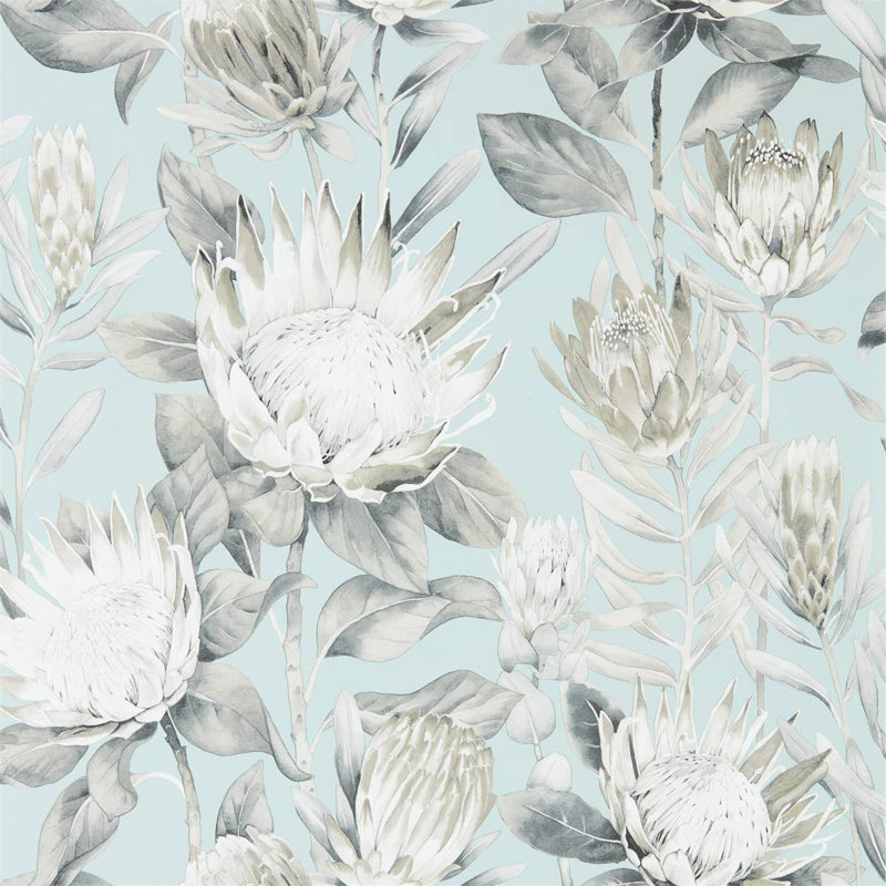 King Protea Wallpaper, Aqua/Linen