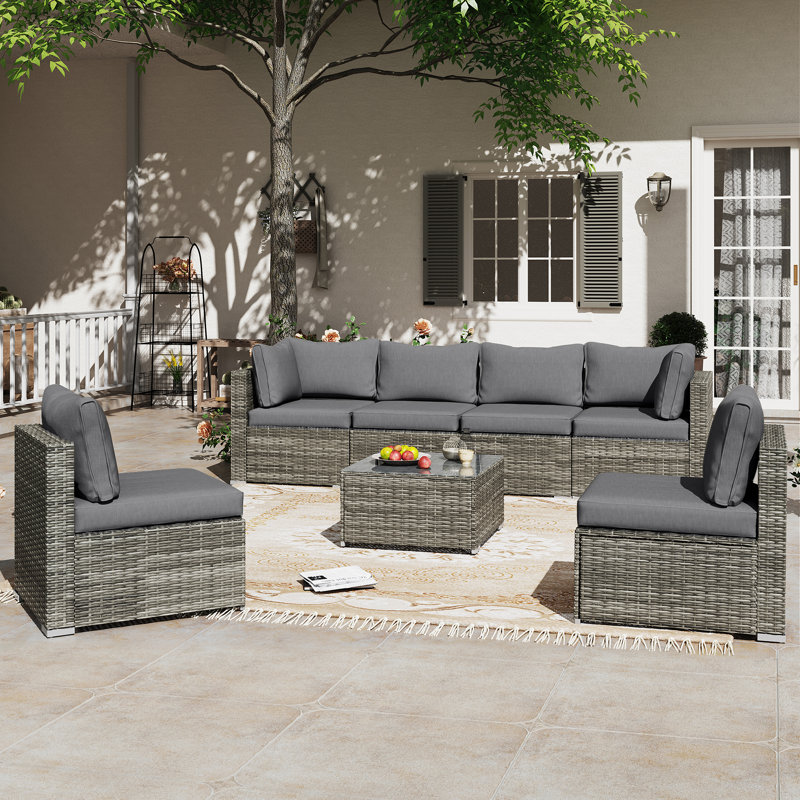 Taloga 6 - Person Patio Conversation Set with Cushions, Gray