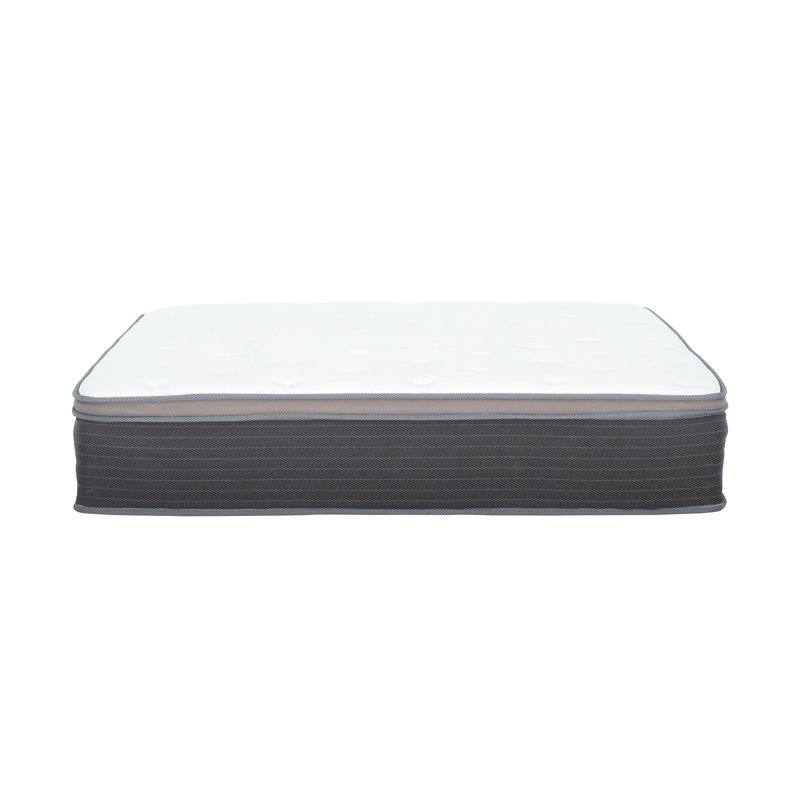 12 In. Cal King Size Pocket Spring Hybrid Mattress Bed In A Box, Plush Euro Top Gel Memory Foam Mattress, White/Gray
