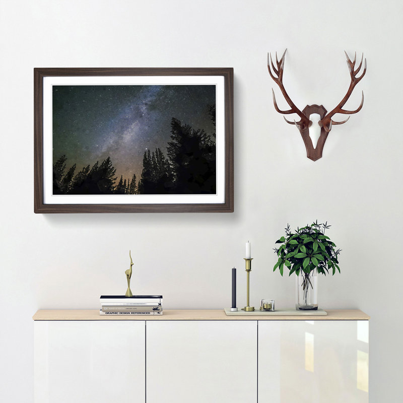 The Milky Way Above a Forest in Abstract - Picture Frame Graphic Art Print, 62cm H x 87cm W x 2cm D, Walnut Framed
