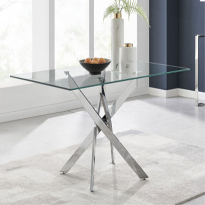 Table rectangulaire moderne en verre trempé et structure en fer