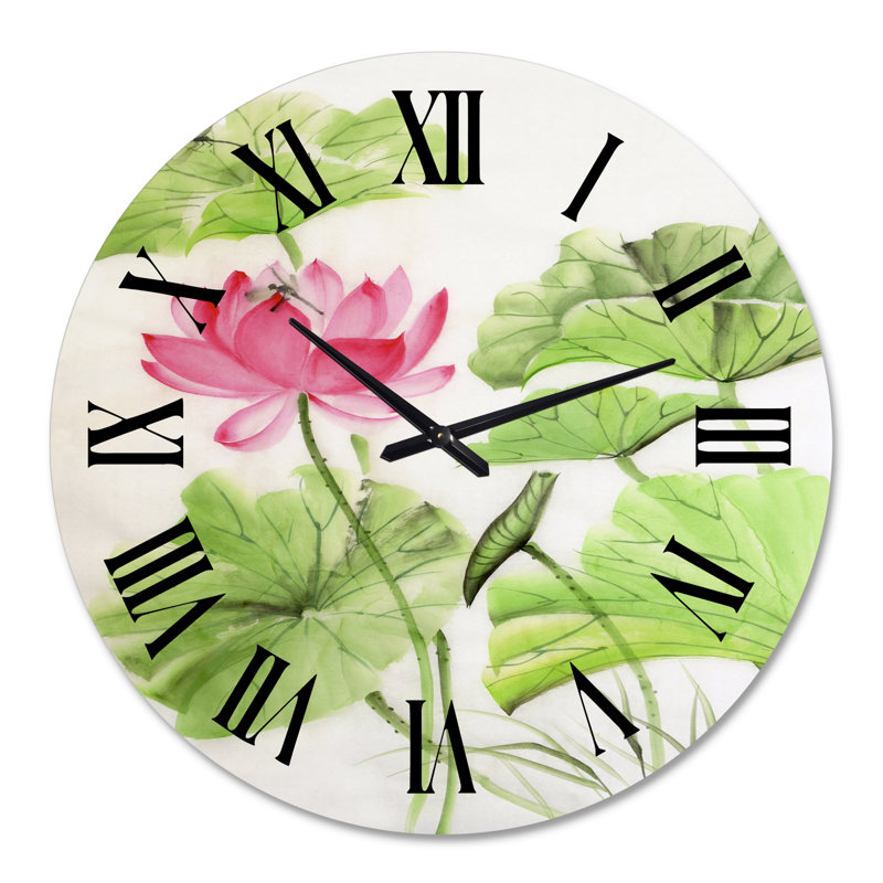 Lotus et libellule - Horloge murale traditionnelle, Surdimensionné