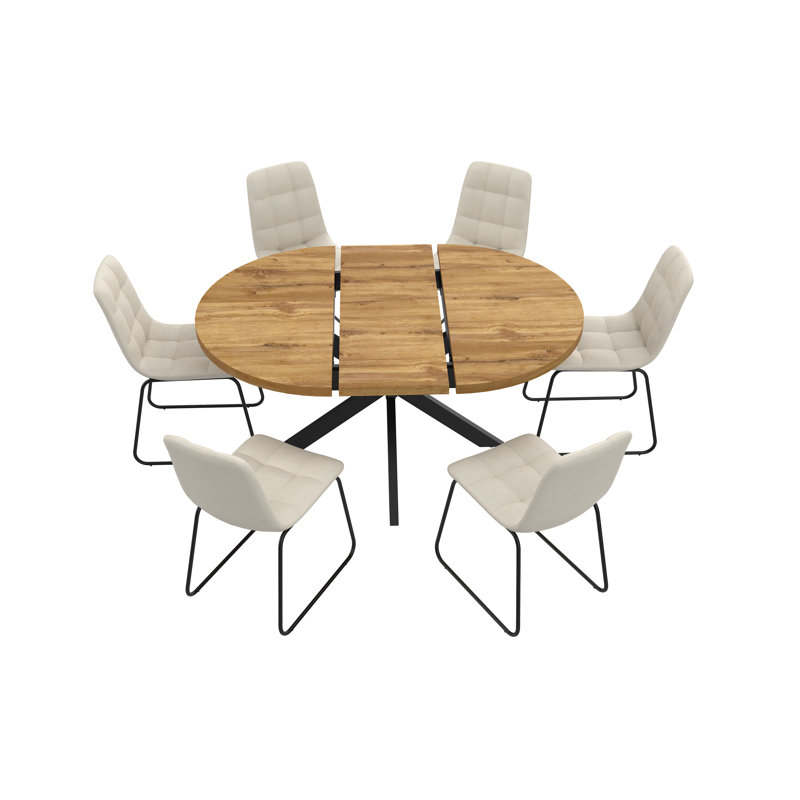 Ensemble de table de salle à manger extensible de 43 à 59 po, table de cuisine moderne 7 pièces avec 6 chaises de salle à manger rembourrées 
