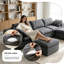 Canapé modulaire moderne gris foncé à 4 places avec 2 repose-pieds assortis, larges accoudoirs carrés, coussins lavables amovibles-3956437-3956445-5554810