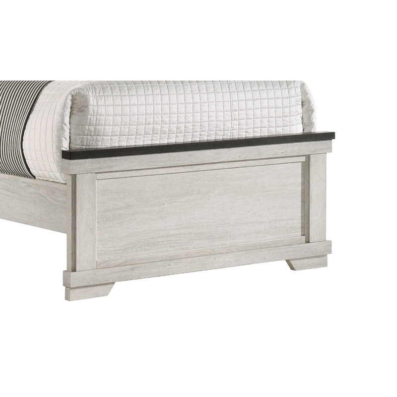 Lit simple rustique blanc antique et brun, panneau brun avec un design classique