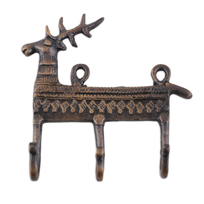 Millwood Pines Handmade Palatial Reindeer Brass Key Rack