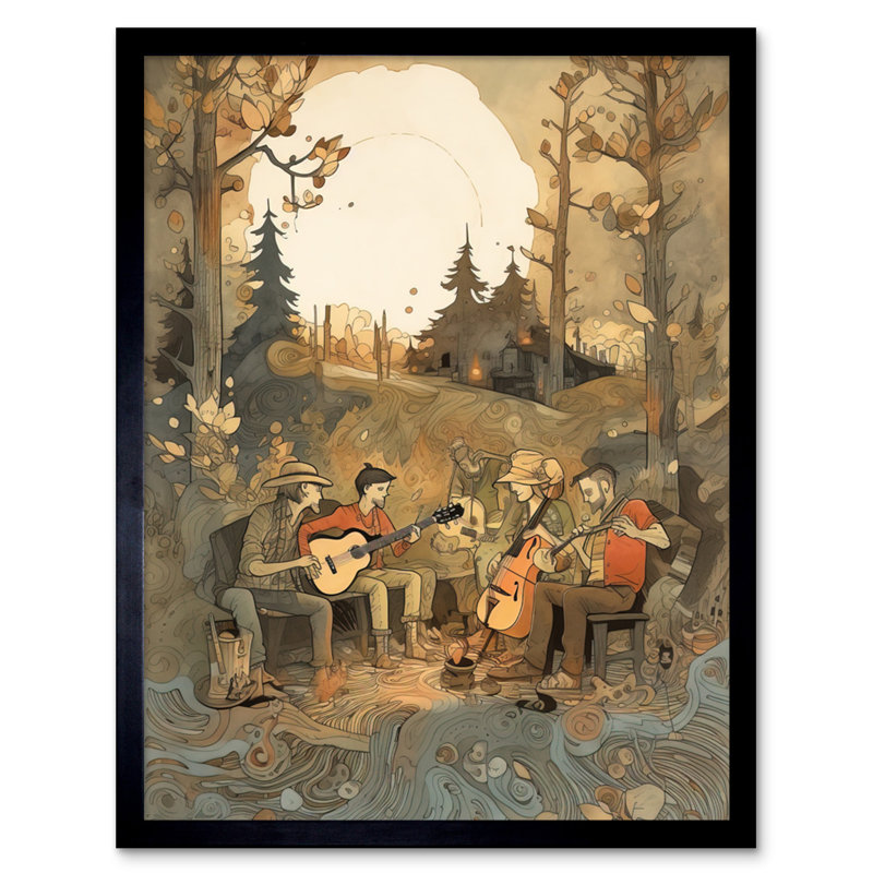 Countryside Folk Band Musicians Playing Music in the Forest at Sunset 1 Piece Single Picture Frame Wall Art
