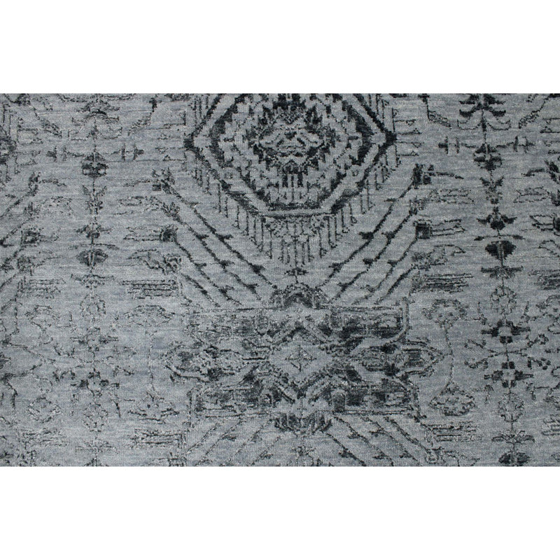 Tapis d'intérieur gris en laine noué à la main, Rectangle 8 pi x 10 pi