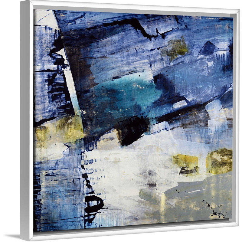 « new light », peinture sur toile, H 37,7 po x l 37,7 po x P 1,75 po, Cadre flottant blanc