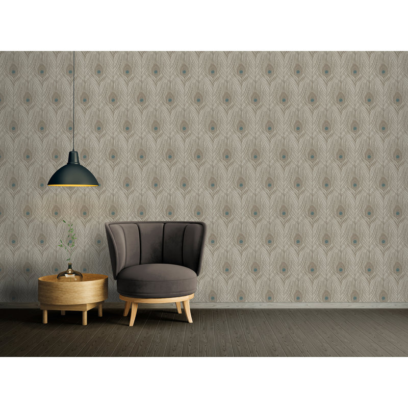 Absolutely Chic 10.05m x 53cm Metallic Paste the Wall Wallpaper Roll, Blue, brown and grey