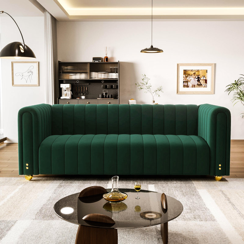 Roswitha 81.3'' Velvet Sofa, Green