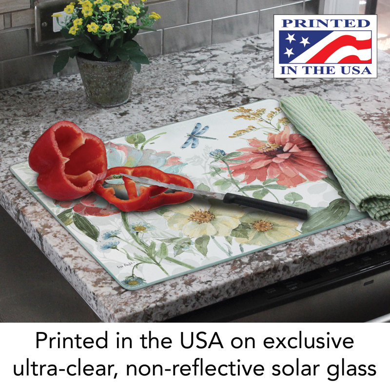 Spring Meadow Floral Tempered Glass Cutting Board 15" x 12"