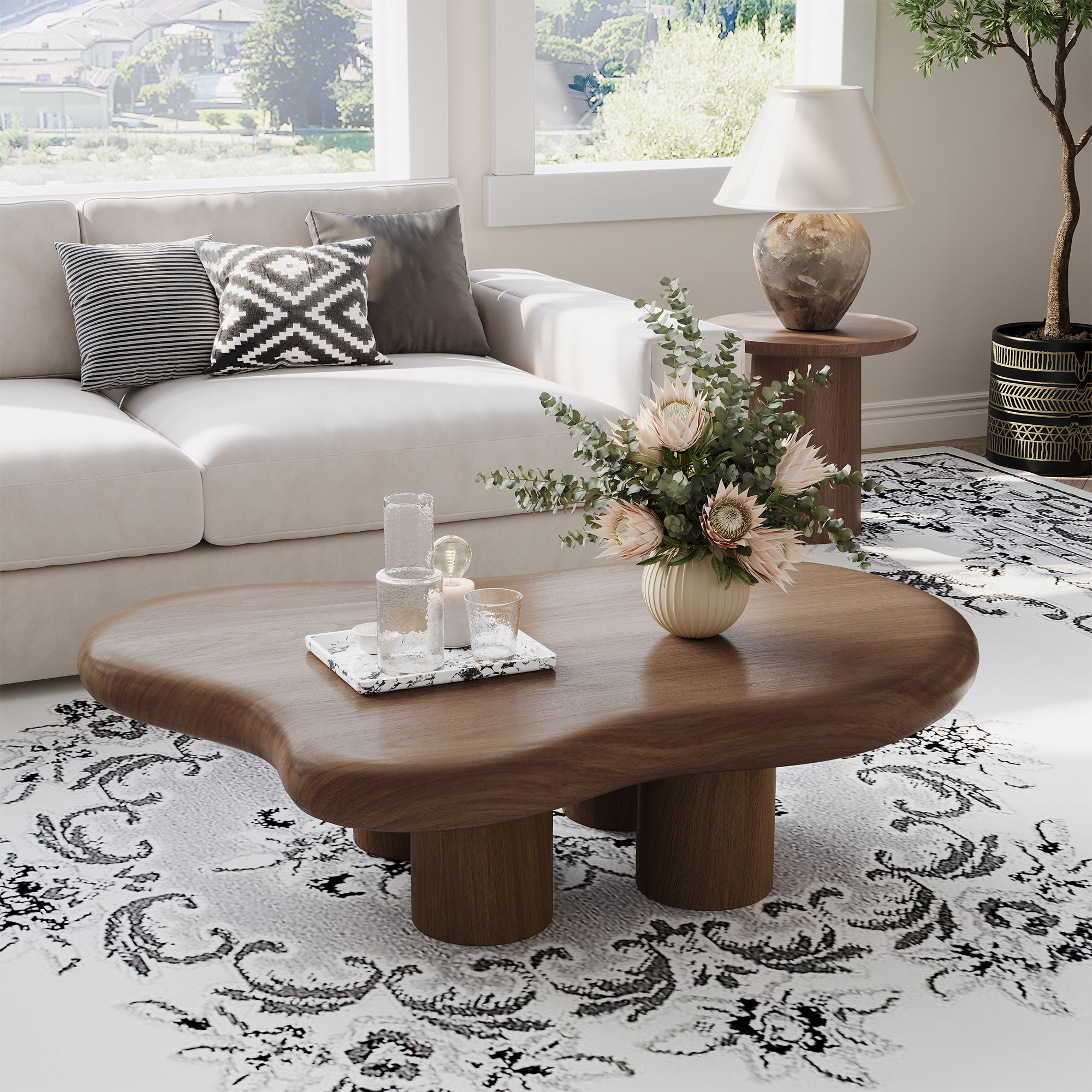 Irregular Round Table Corrigan Studio® 48'' Cloud Shaped Coffee Table, Modern Irregular Oval ...