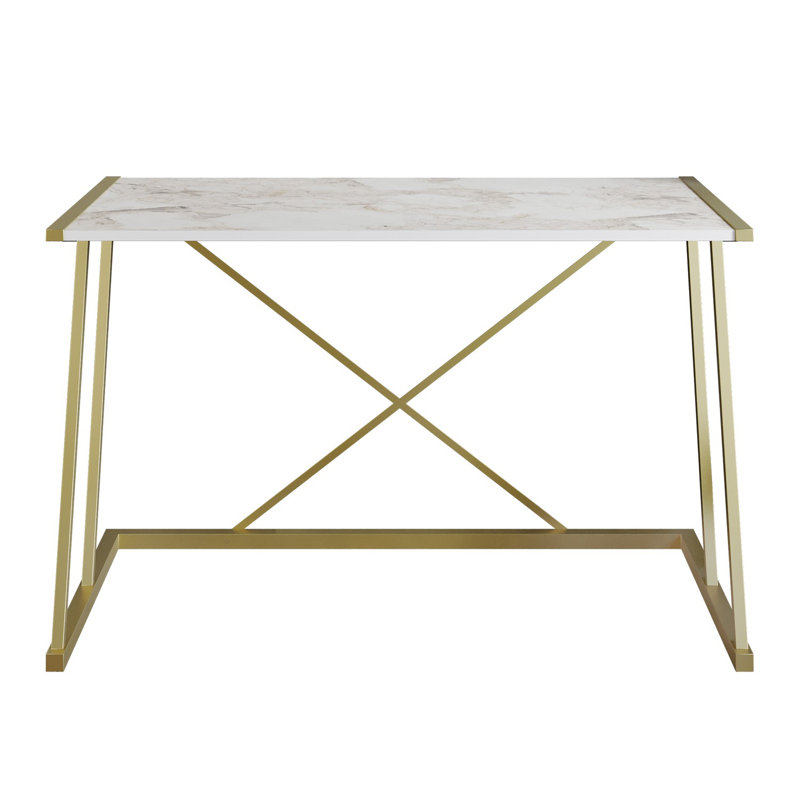 Alperton Metal Base Writing Desk, White/Gold