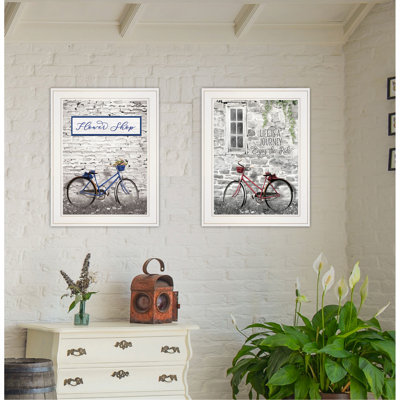 Vignette 2 pièces «Romantic Bicyclcles» par Lori Deiter, cadre blanc