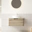 Meuble-lavabo mural de 30 po avec lavabo vasque rond en céramique teinté blanc, plateau en pierre frittée romaine, tiroir d'armoire en contreplaqué et fonction facile à installer, comptoir pré-assemblé à finition chêne,-817570968