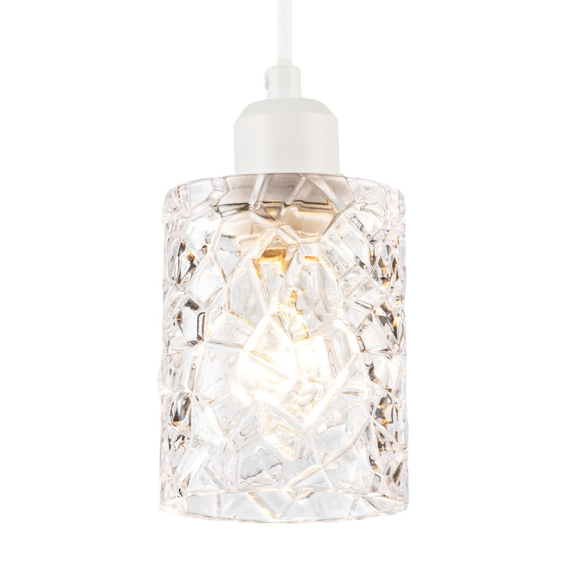 Modern Straight Sided Cylindrical Pendant Shade With Faceted Surface By 