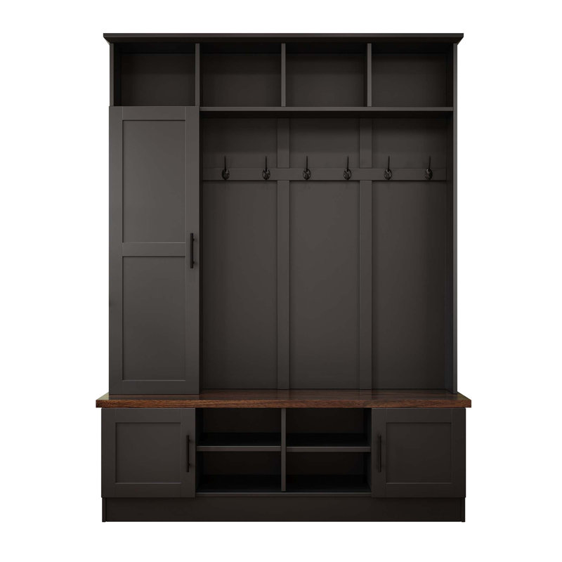 Versatile 3-In-1 Hall Tree With 6 Hooks, Farmhouse Storage Bench, Adjustable Shelves For Entryway And Mudroom