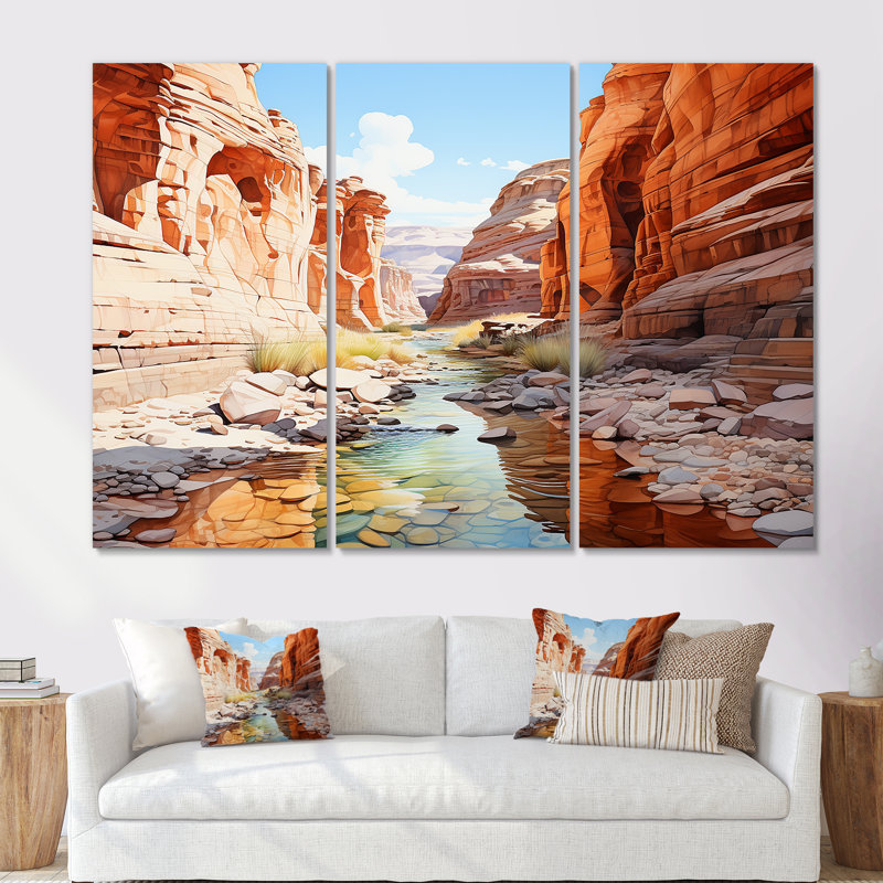 «River By The Canyon Landscape», ensemble de reproduction d'art mural Canyon, H 28 po x l 36 po x P 1 po, Toile tendue