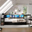 Structure de lit d'angle simple avec bibliothèque et 2 tiroirs de rangement sous le lit, lit moderne avec éclairage à DEL et station de charge, interchangeable gauche et droite, noir-602236370