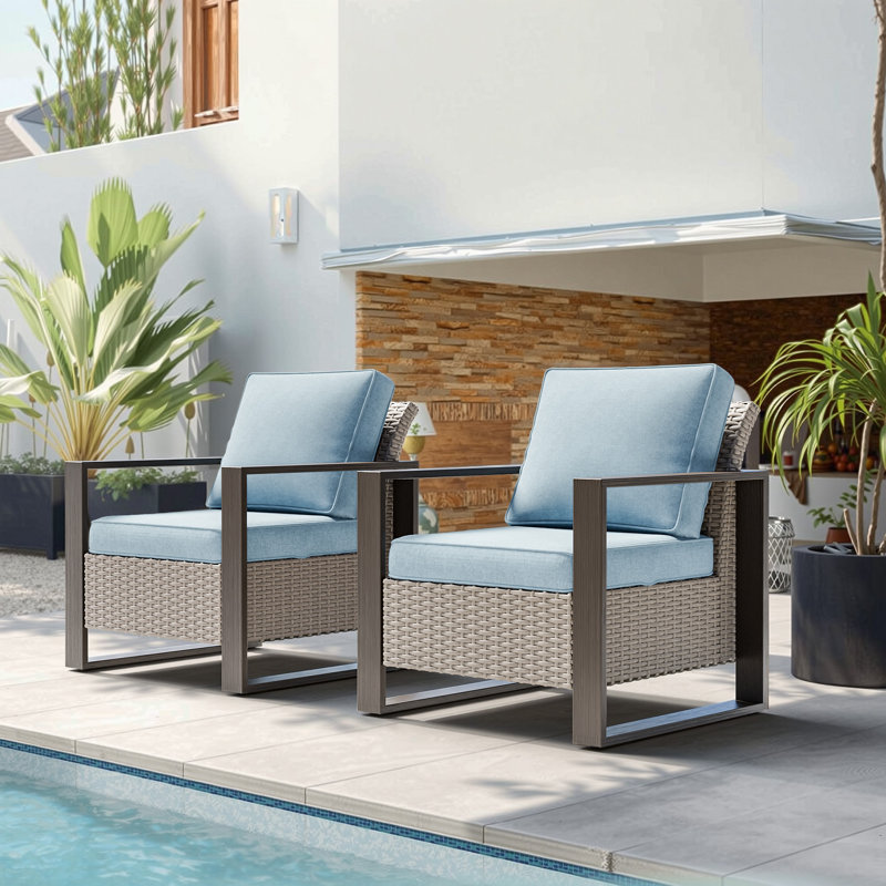 Chaise de patio avec coussins Creal, Bleu ciel