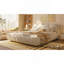 Grand lit plateforme tapissier de luxe avec dossier surdimensionné et structure en bois massif, convient à plusieurs hauteurs de matelas, beige-481308544-481308549