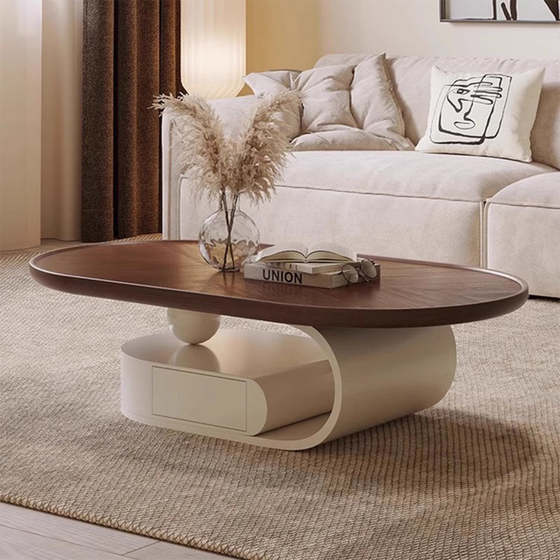 Table basse noyer massif et bois manufacturé, H 15,75 po x l 43,31 po x P 27,56 po