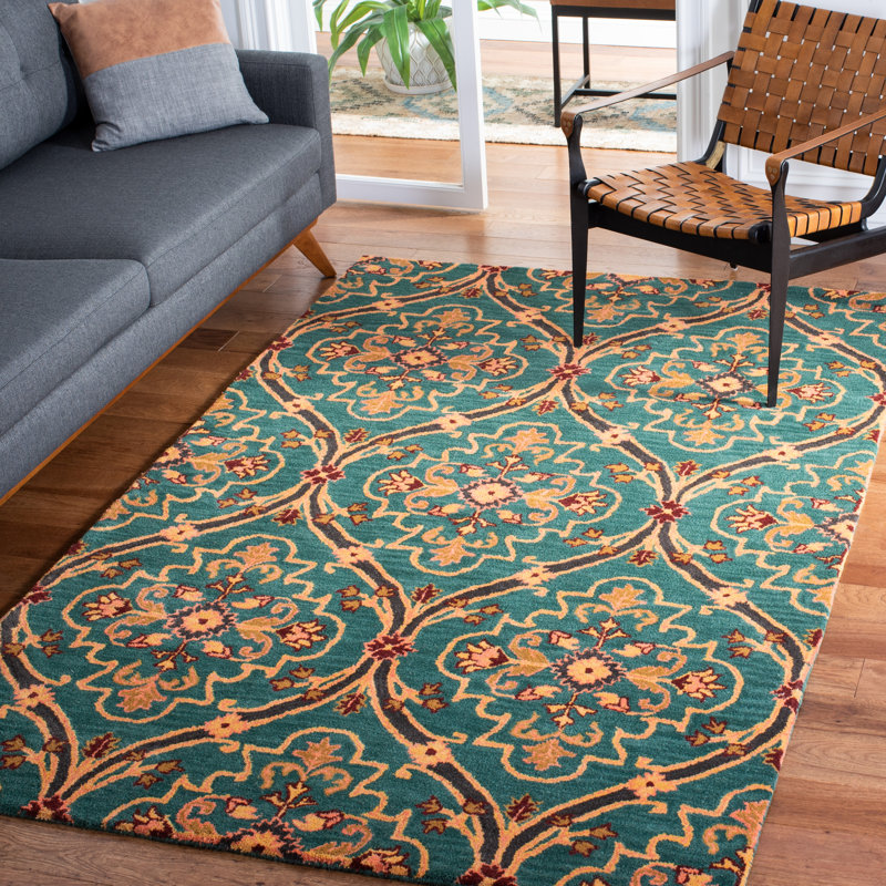 Heritage Hand Tufted Wool/Cotton Oriental Rug in Green/Orange, Rectangle 8' x 10'