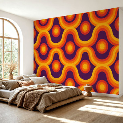 Wall Mural Peel and Stick Wallpaper 70s retro seamless material Self-Adhesive Removable Contact Paper Wall Decor for Living Room Bedroom 69"H x 96"W