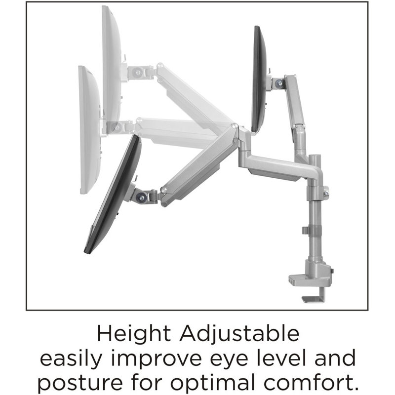 Gray Dual Monitor Arm with USB Ports and Adjustable Swivel