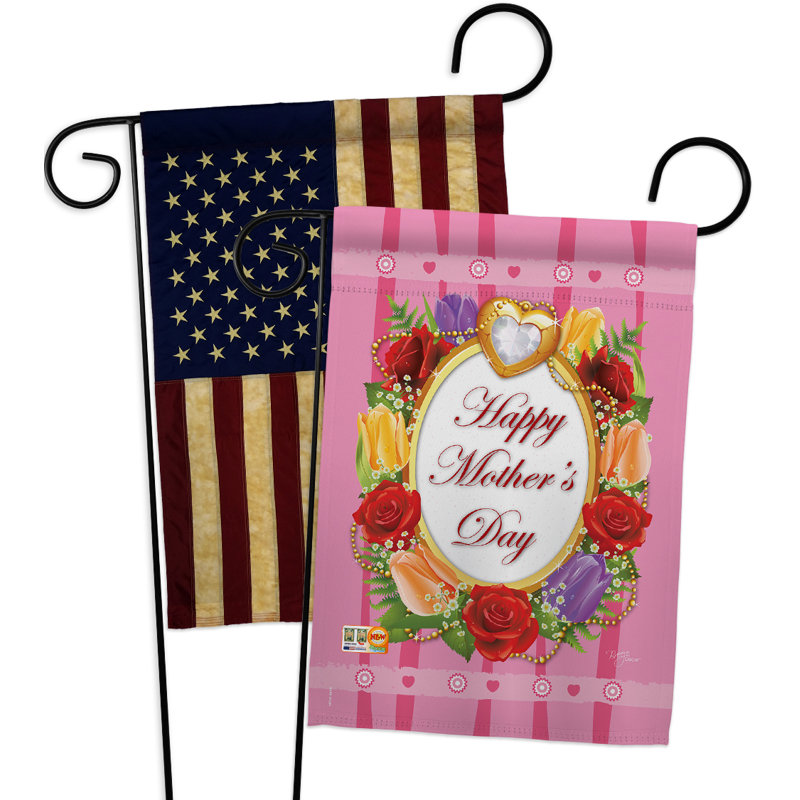 Ensemble de 2 drapeaux de jardin à 2 faces, ensemble de 2 côtés, "happy maman"