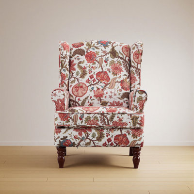 Modern Upholstered Accent Armchair with Retro Wood Legs,Floral Design