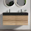 Meuble-lavabo de 48 po avec lavabo noir et tiroirs en chêne brut, fixation murale de style Mid-Century moderne, poignée double dissimulée pour les personnes âgées, finition à l'eau de qualité E0, résistance à l'eau du système