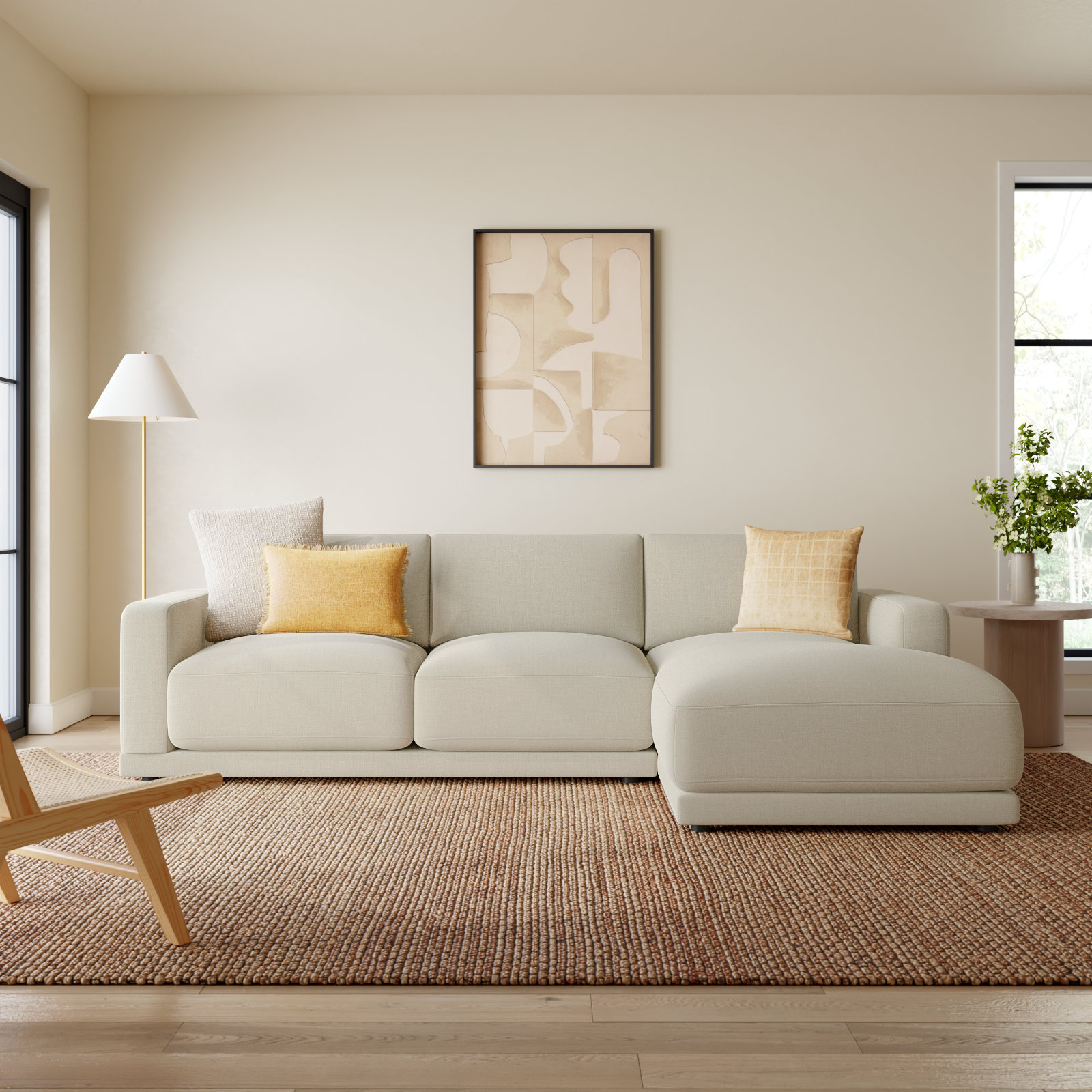Blakes 2 - Piece Upholstered Chaise Sectional, Effie Linen Performance Linen, Right Hand Facing